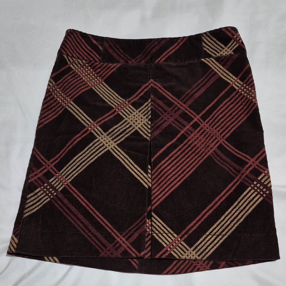 LOFT A-Line Skirt in Brown and Pink Plaid